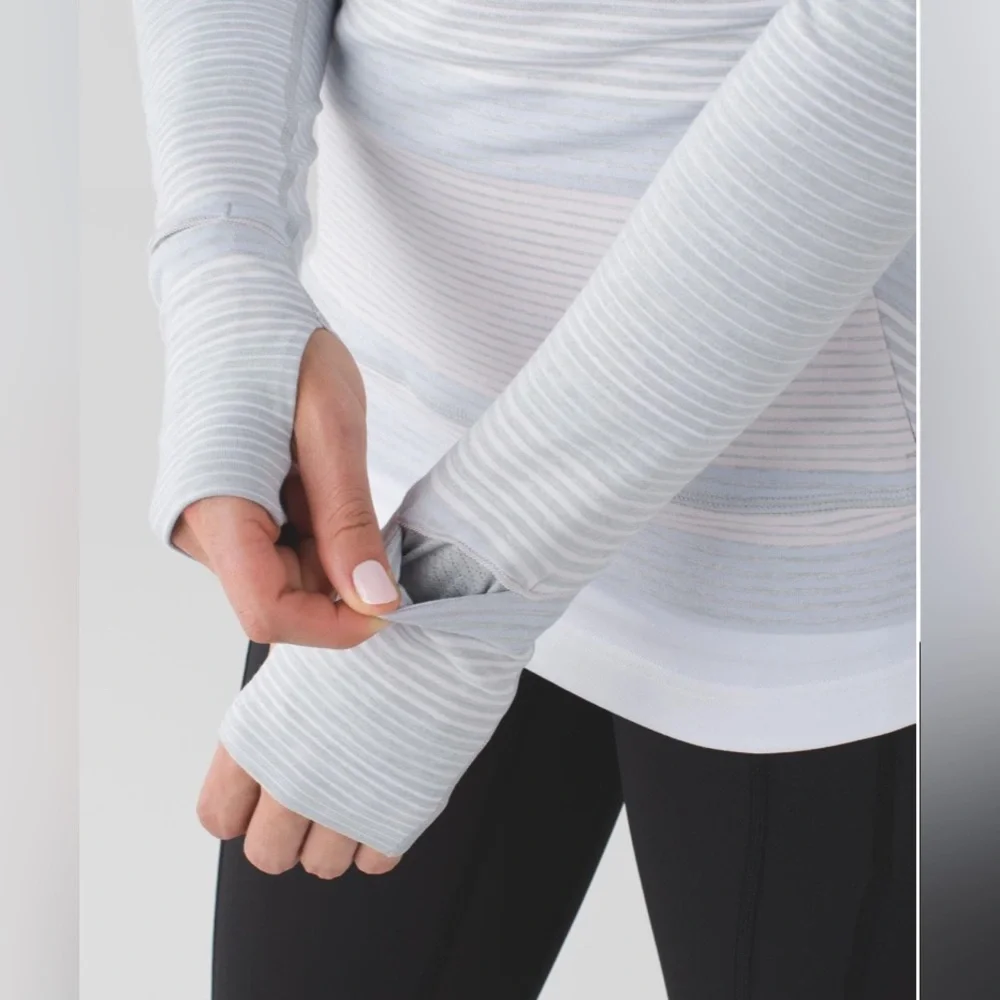 lululemon | size 10 gray and white striped Think Fast Long Sleeve - Picture 3 of 10